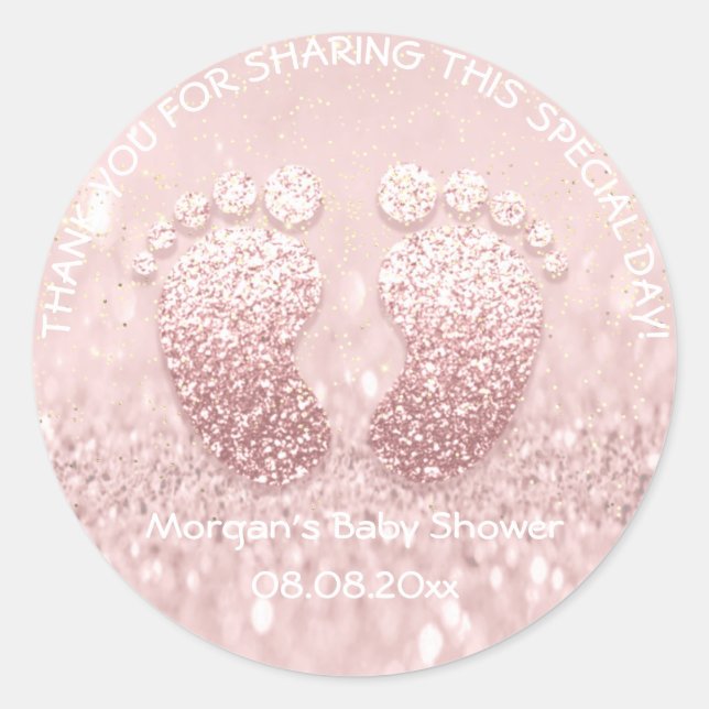Pink Glitter Feet Baby Shower Favor Thank You Classic Round Sticker (Front)