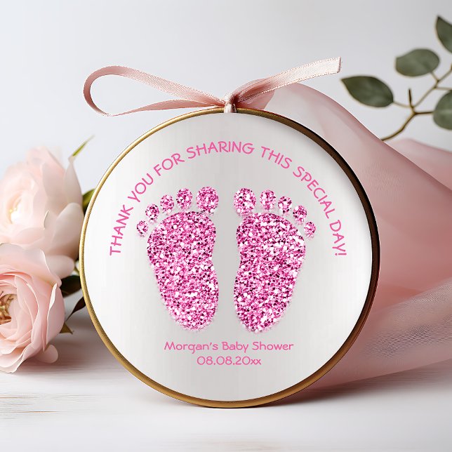 Pink Glitter Feet Baby Shower Favor Thank You Girl Classic Round Sticker (Creator Uploaded)