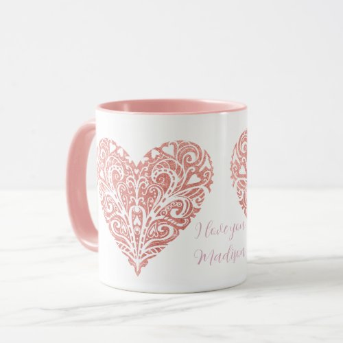Pink Glitter Filigree Personalized Valentine Mug