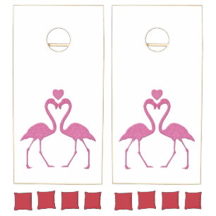 Pink Glitter Flamingo Cornhole Set