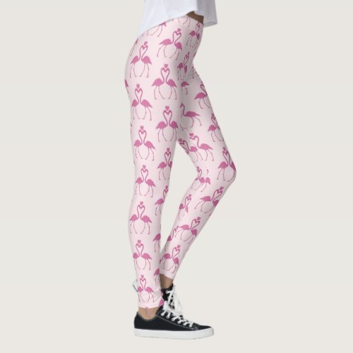 Pink Glitter Flamingo Valentines Day Leggings