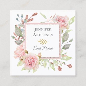 Pink Glitter Floral Business Card by MaggieMart at Zazzle