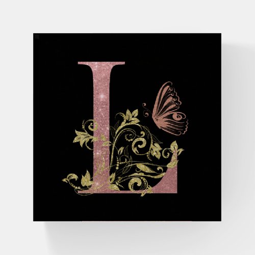 Pink Glitter Floral Letter L   Paperweight