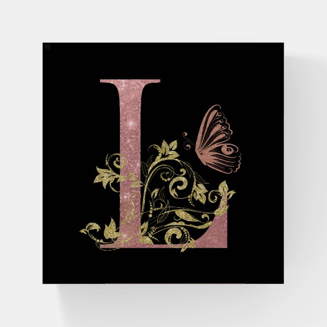 Pink Glitter Floral Letter L   Paperweight (Front)