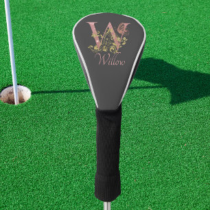 Pink Glitter Floral Letter W Golf Head Cover
