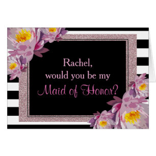 Pink Glitter Floral will you be my maid of honor Cards