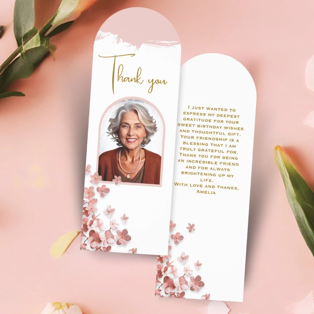 Pink Glitter Flowers Brushstroke Photo Thank you  Bookmarks (Creator Uploaded)