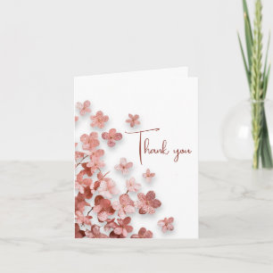 Pink Glitter Flowers Floral Woman Birthday Letterpress Thank You Card