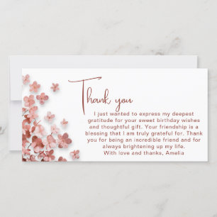 Pink Glitter Flowers Floral Woman Birthday Thank You Card