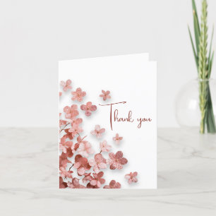 Pink Glitter Flowers Floral Woman Birthday Thank You Card