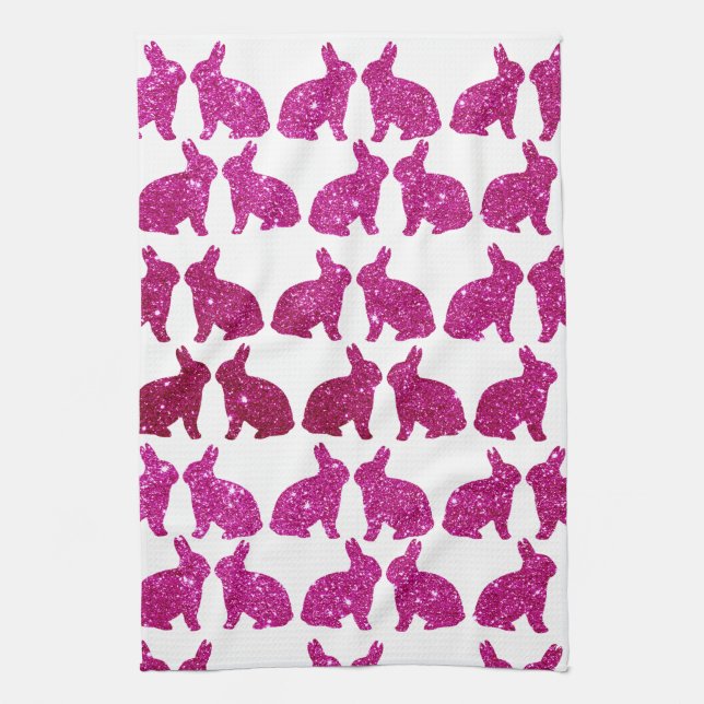 Pink Glitter Foil Bunny Easter Spring Kitchen Towel (Vertical)