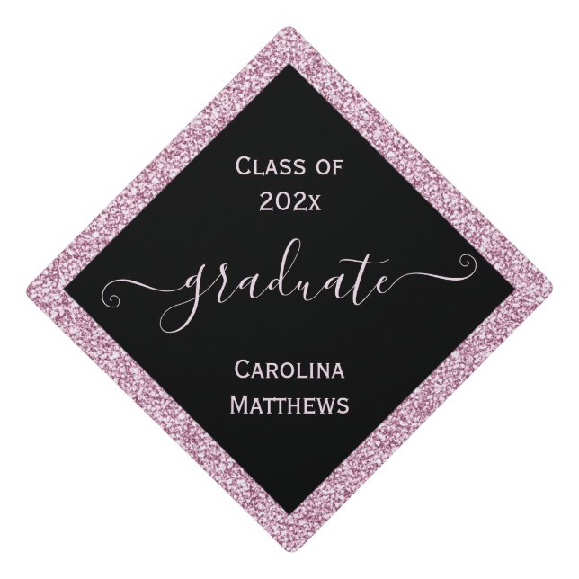 Pink Glitter Frame Graduation Cap Topper (Front)
