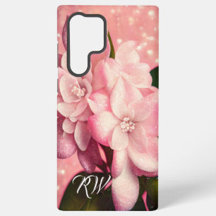 Pink Glitter Gardenia Monogram Samsung Galaxy S22 Ultra Case