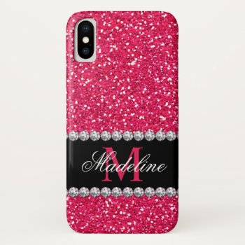 Pink Glitter  Gem  Monogrammed Iphone Xs Case by CoolestPhoneCases at Zazzle