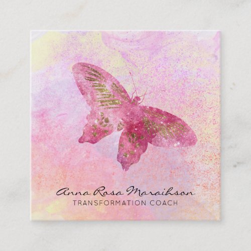  Pink Glitter Gilded Butterfly Pastel Fantasy Square Business Card