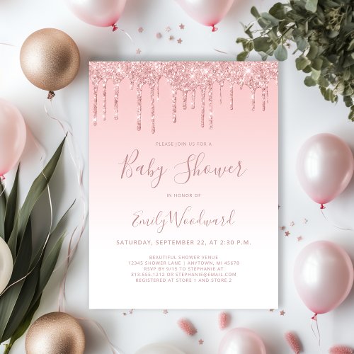 Pink Glitter Girl Baby Shower Invitation Postcard