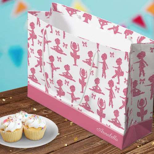 Pink Glitter Girl Ballerina Pattern Birthday Party Large Gift Bag