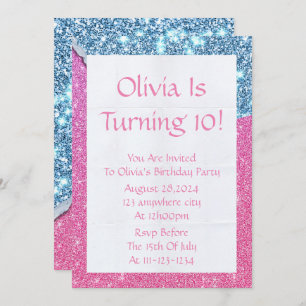 PINK GLITTER GIRL BIRTHDAY INVITATION