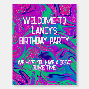 Pink Glitter Girl Birthday Slime Party Welcome Foam Board