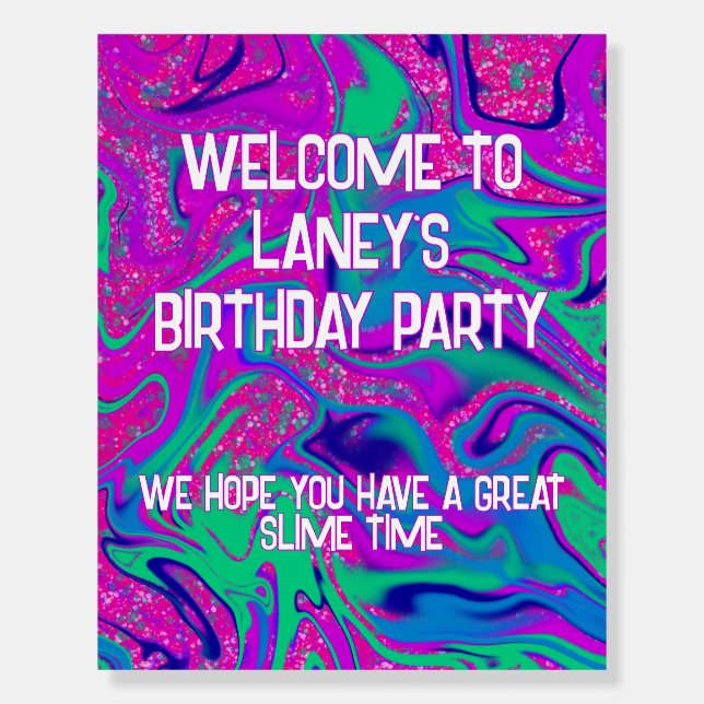 Pink Glitter Girl Birthday Slime Party Welcome Foam Board (Front)