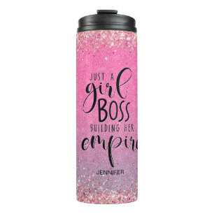 Pink Glitter Girl Boss Name Building Empire Thermal Tumbler