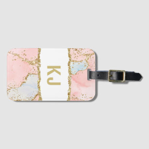 Pink Glitter Girls Monogram Initials Name Luggage Tag