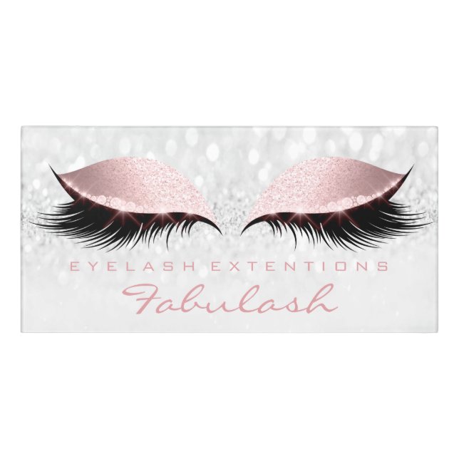 Pink Glitter Girly Beauty Gray Lash Makeup Studio Door Sign (Classic Front)