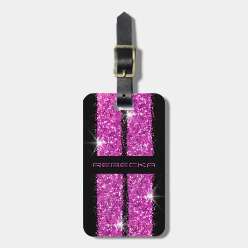 Pink Glitter Girly Car Racing Stripe Luggage Tag