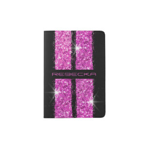 Pink Glitter Girly Car Racing Stripe Passport Holder