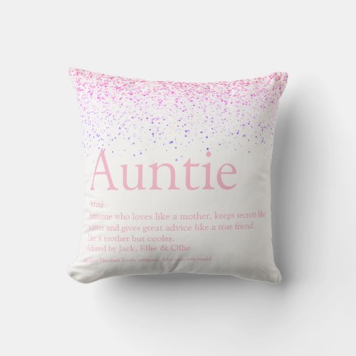 Pink Glitter Girly Fun Cool Auntie Aunt Definition Throw Pillow