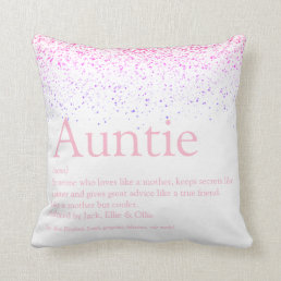 Pink Glitter Girly Fun Cool Auntie Aunt Definition Throw Pillow