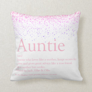 Pink Glitter Girly Fun Cool Auntie Aunt Definition Throw Pillow