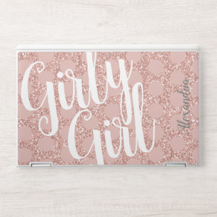 Pink Glitter Girly Girl Polka Dot Script Name HP Laptop Skin