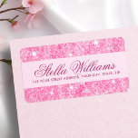 Pink glitter girly glam return address label<br><div class="desc">Pink return address labels with template fields for your name and address and pink glitter (printed image) borders.</div>