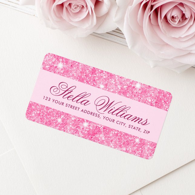 Pink glitter girly glam return address label (Pink glitter girly glam return address label)
