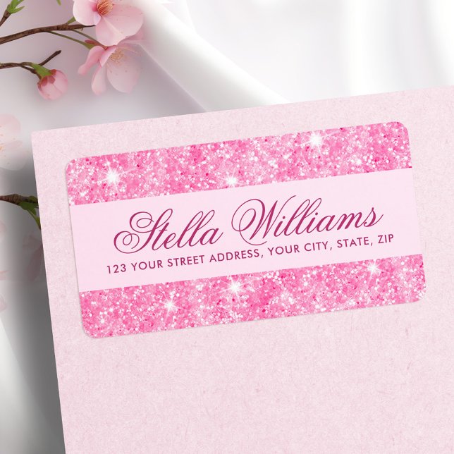 Pink glitter girly glam return address label (Pink glitter girly glam return address label)