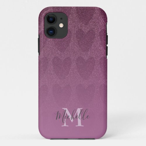 Pink Glitter Girly Monogram  iPhone 11 Case