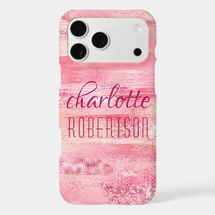 Pink Glitter Girly Shimmer Personalized Name iPhone 17 Pro Max Case