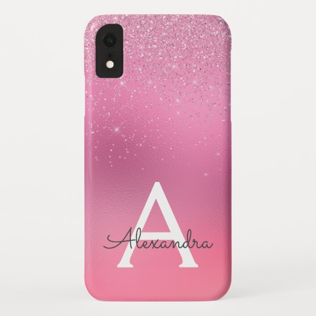 Pink Glitter Girly Sparkle Glitter Monogram Case-Mate iPhone Case (Back)