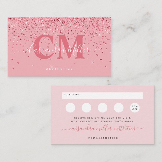 Pink Glitter Glam Beauty Aesthetics Loyalty & Business Card (Front/Back)