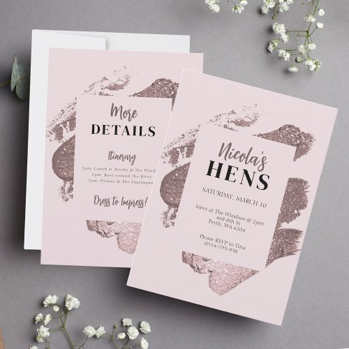 Pink Glitter Glam Hens Party Invitation Itinerary
