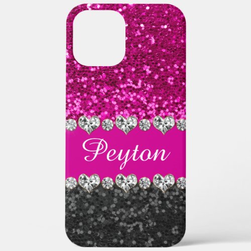 Pink Glitter Glam Monogrammed iPhone 12 Pro Max Case