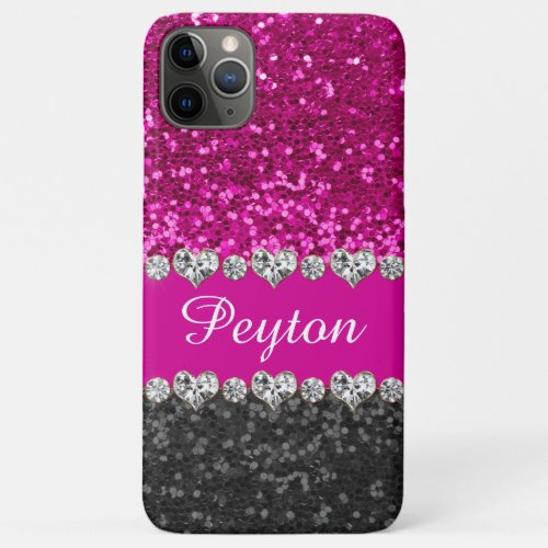 Pink Glitter Glam Monogrammed iPhone 11 Pro Max Case