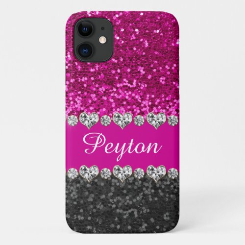 Pink Glitter Glam Monogrammed iPhone 11 Case