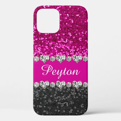 Pink Glitter Glam Monogrammed iPhone 12 Case