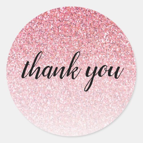 Pink Glitter Glam Thank You Birthday Classic Round Sticker