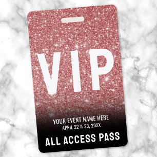 Pink Glitter Glam VIP All Access Pass Event Badge