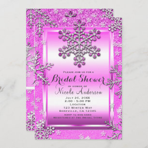 Pink Glitter Glam Winter Wonderland Snowflakes Invitation