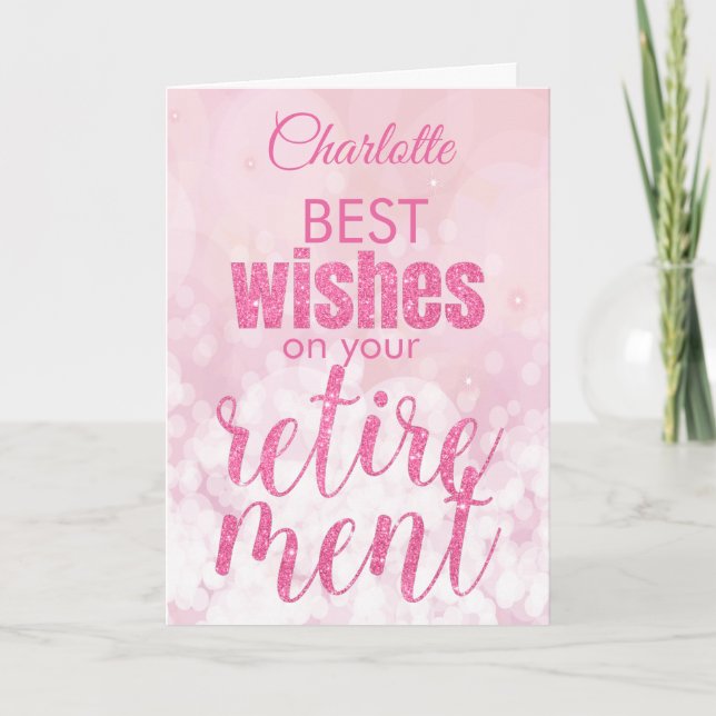 Pink Glitter Glamorous Retirement Wishes Card (Front)