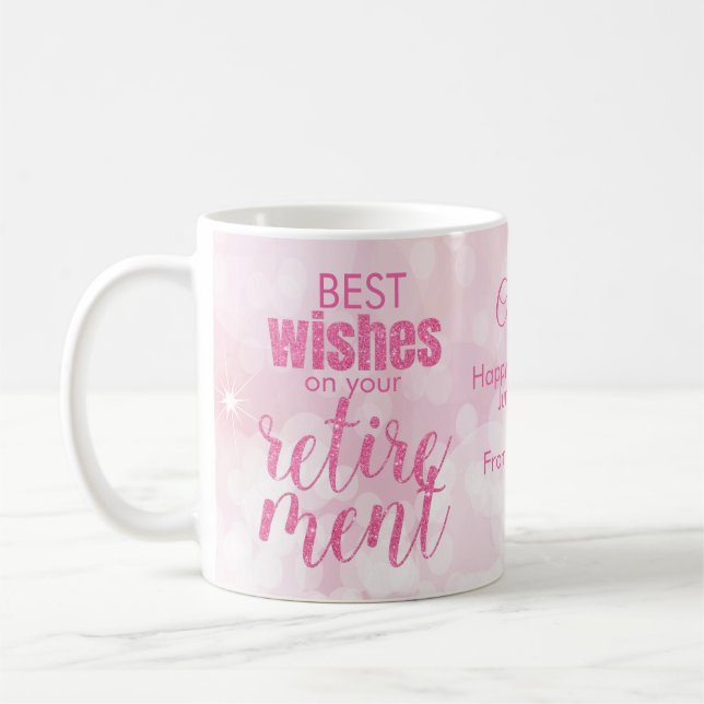 Pink Glitter Glamorous Retirement Wishes Coffee Mug (Left)